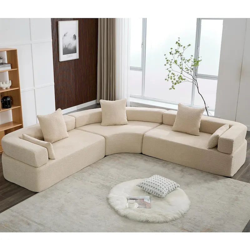 Canapé d'angle modulaire en bouclette, 3 pièces, 282 cm