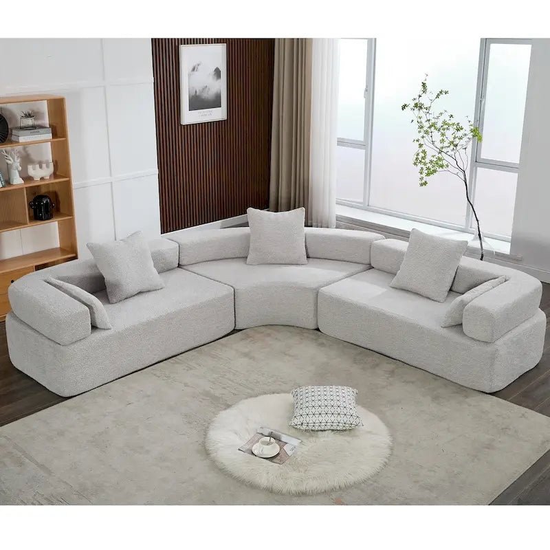 Canapé d'angle modulaire en bouclette, 3 pièces, 282 cm