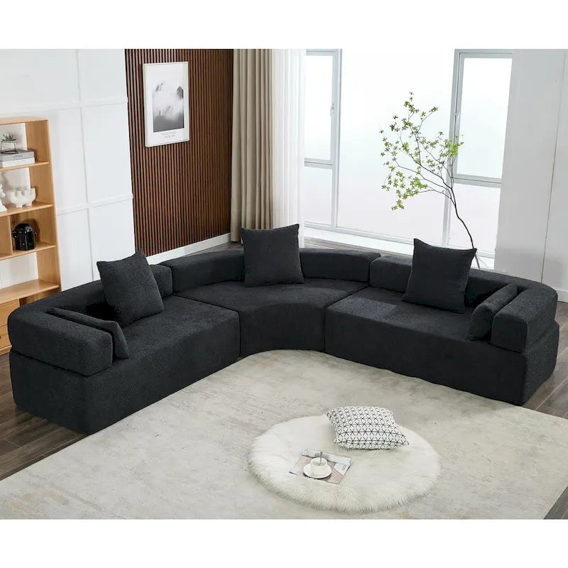 Canapé d'angle modulaire en bouclette, 3 pièces, 282 cm