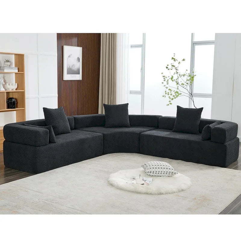 Canapé d'angle modulaire en bouclette, 3 pièces, 282 cm