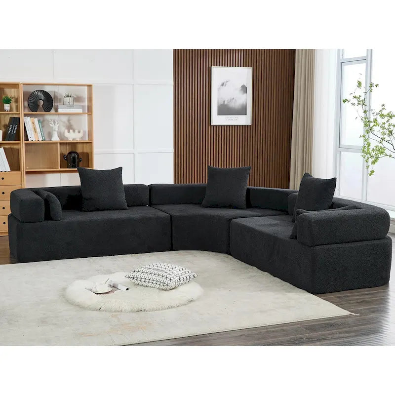 Canapé d'angle modulaire en bouclette, 3 pièces, 282 cm