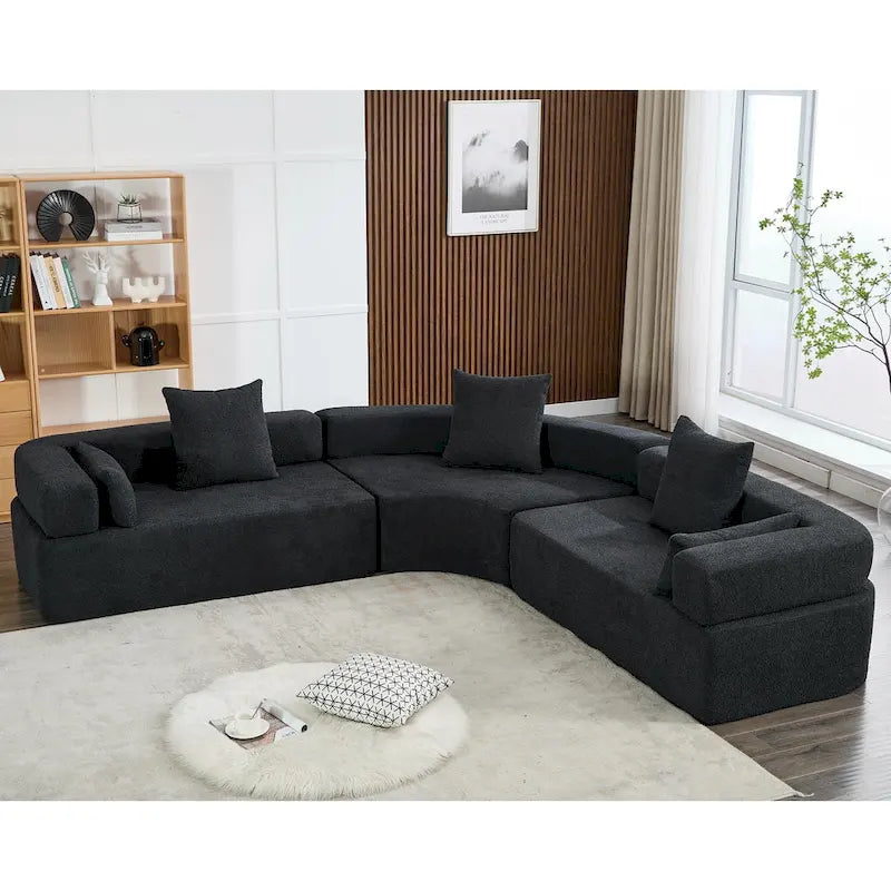 Canapé d'angle modulaire en bouclette, 3 pièces, 282 cm