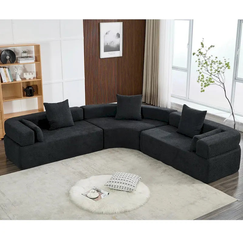 Canapé d'angle modulaire en bouclette, 3 pièces, 282 cm