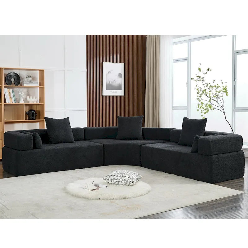 Canapé d'angle modulaire en bouclette, 3 pièces, 282 cm