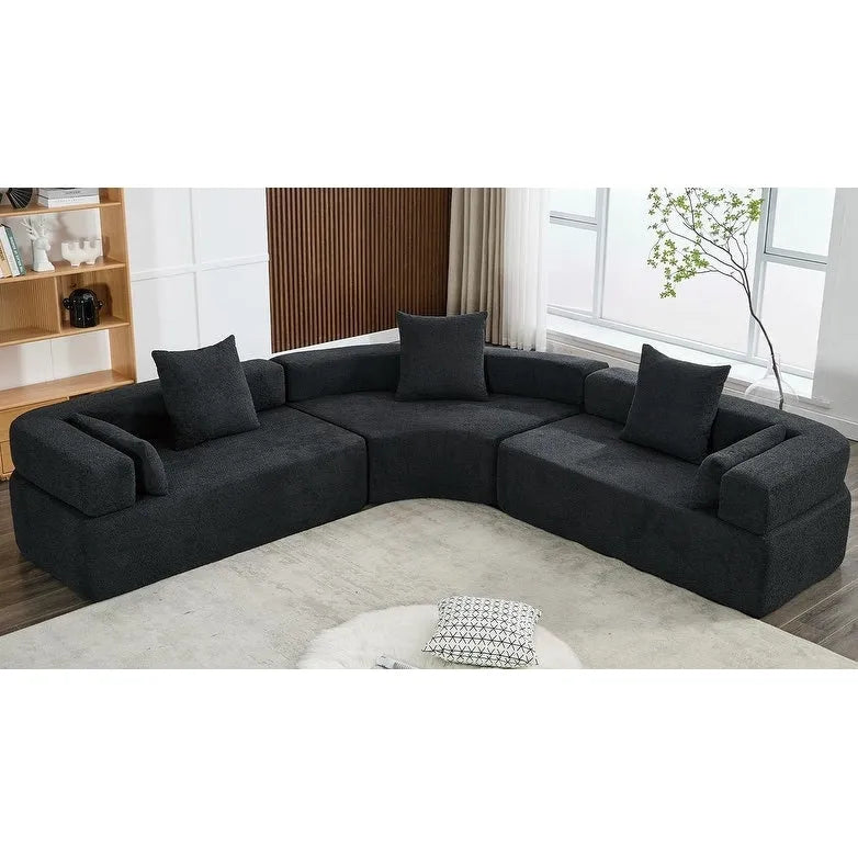 Canapé d'angle modulaire en bouclette, 3 pièces, 282 cm