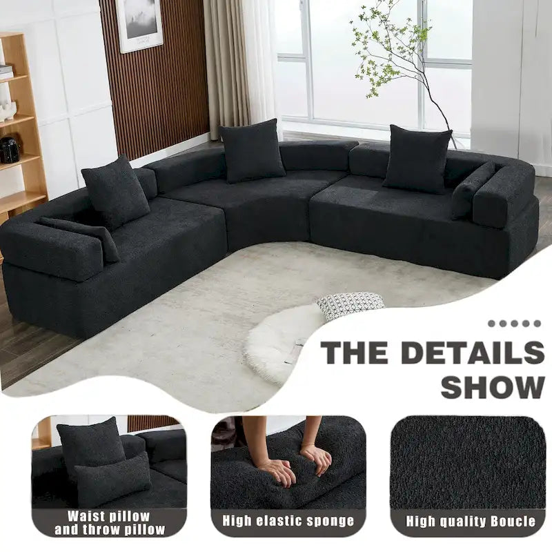 Canapé d'angle modulaire en bouclette, 3 pièces, 282 cm