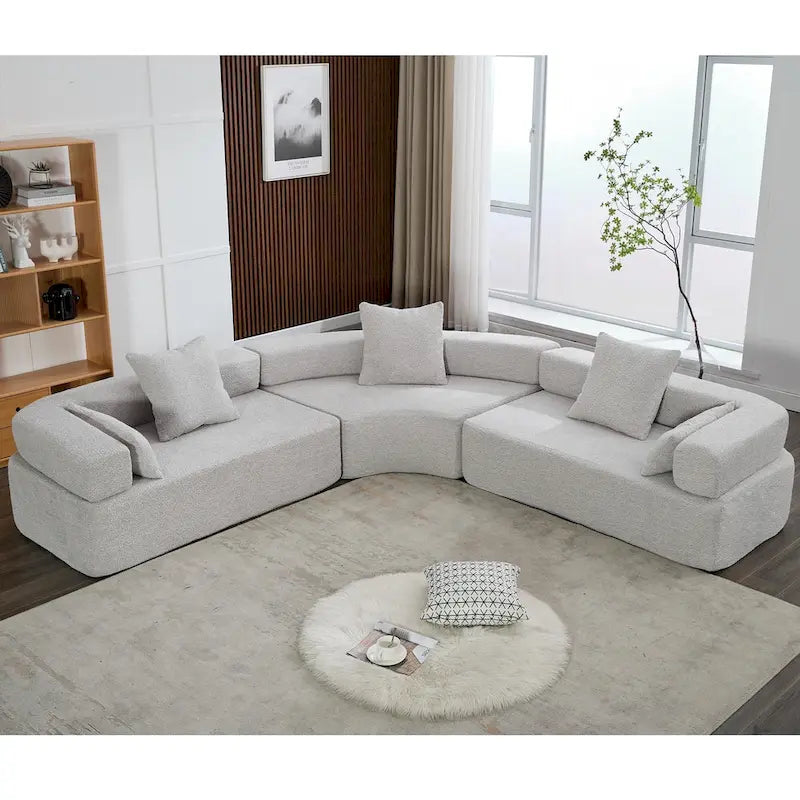 Canapé d'angle modulaire en bouclette, 3 pièces, 282 cm