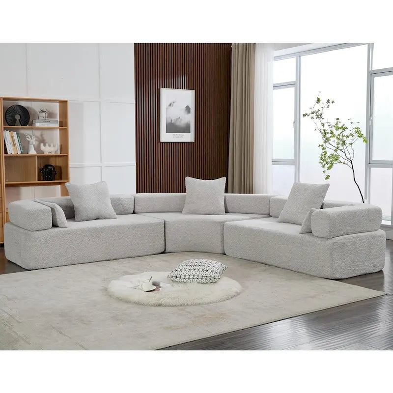 Canapé d'angle modulaire en bouclette, 3 pièces, 282 cm