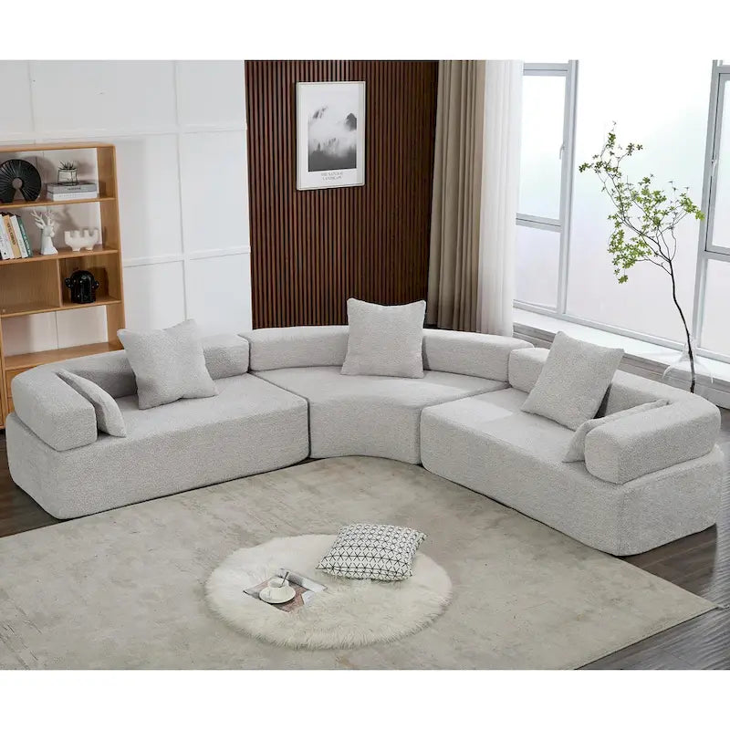 Canapé d'angle modulaire en bouclette, 3 pièces, 282 cm