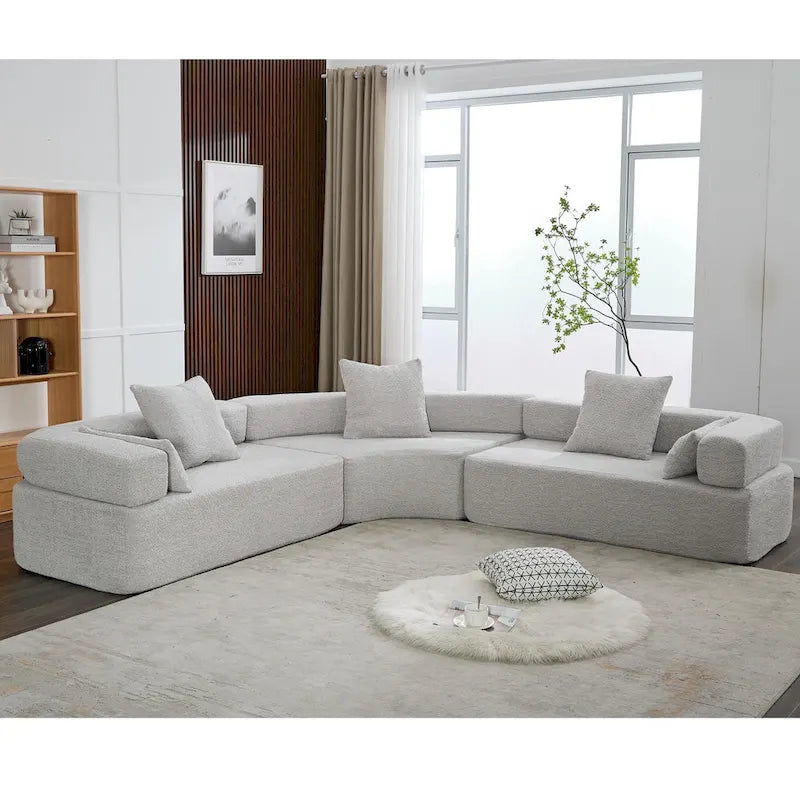 Canapé d'angle modulaire en bouclette, 3 pièces, 282 cm