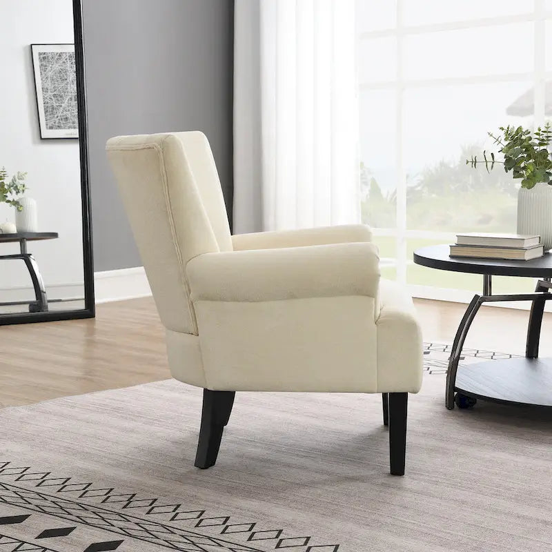 Fauteuil moderne beige de 73,66 cm avec dossier à canaux – Tissu doux et mousse haute densité