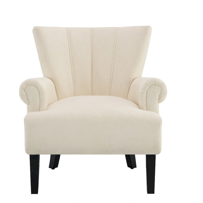 Fauteuil moderne beige de 73,66 cm avec dossier à canaux – Tissu doux et mousse haute densité