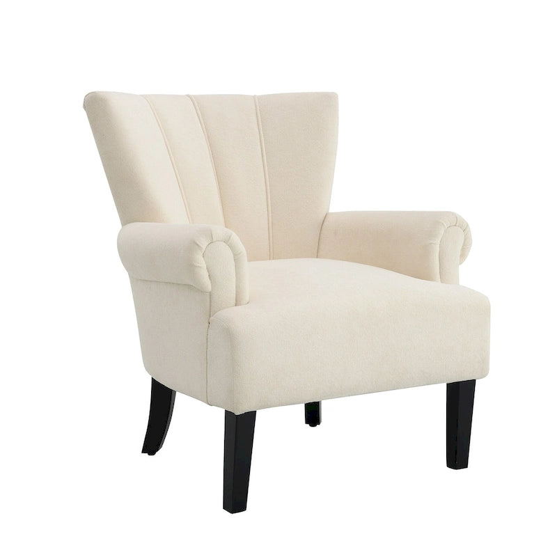 Fauteuil moderne beige de 73,66 cm avec dossier à canaux – Tissu doux et mousse haute densité
