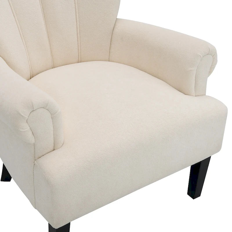 Fauteuil moderne beige de 73,66 cm avec dossier à canaux – Tissu doux et mousse haute densité