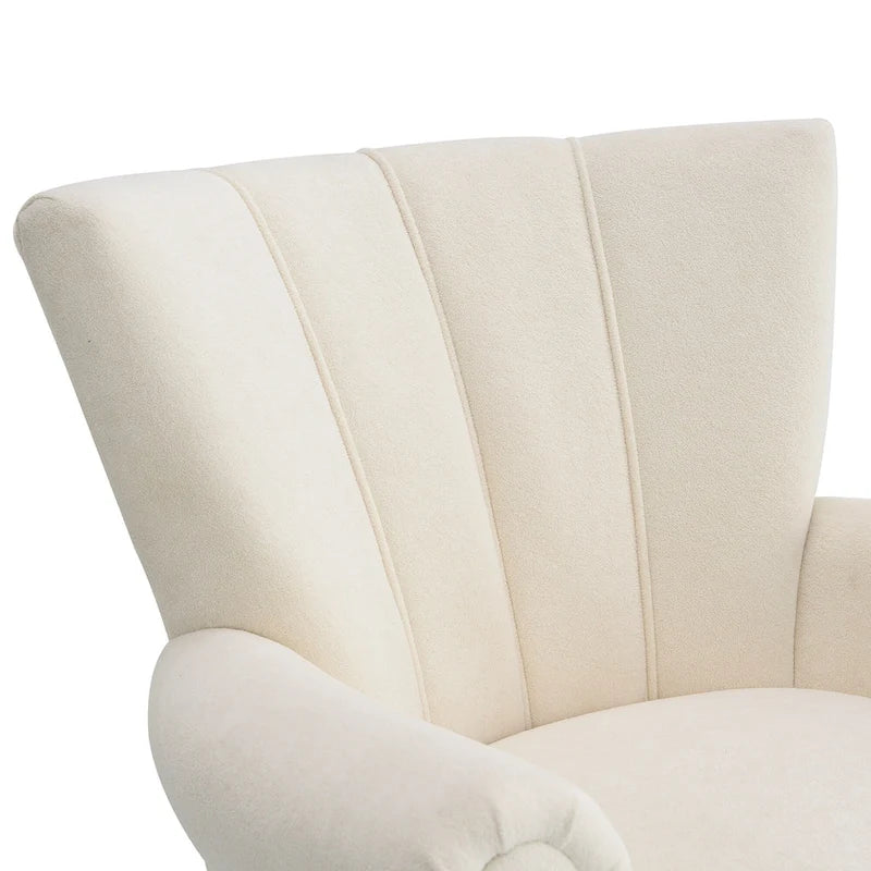 Fauteuil moderne beige de 73,66 cm avec dossier à canaux – Tissu doux et mousse haute densité