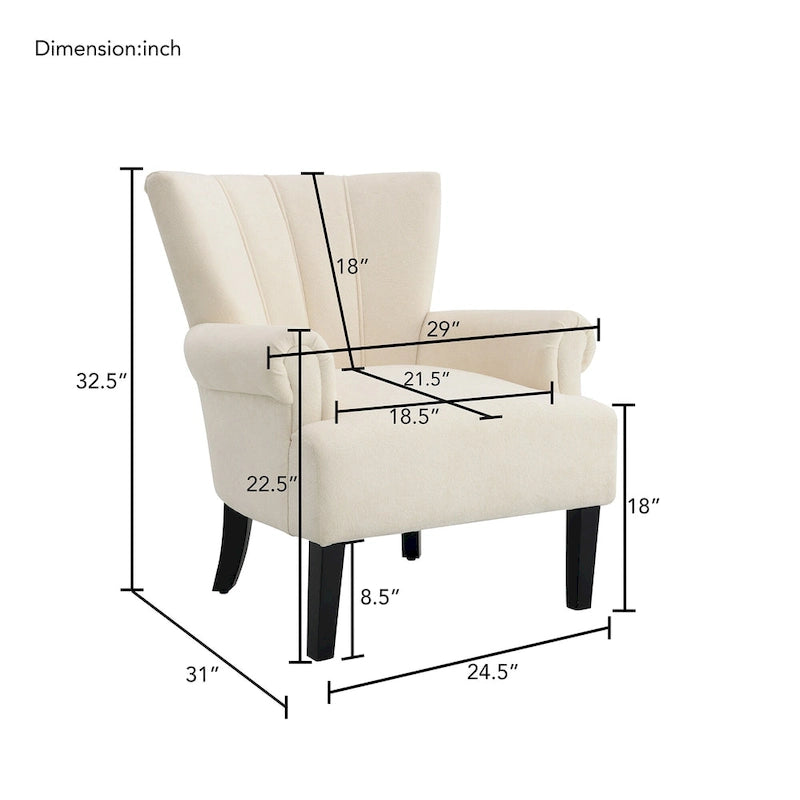 Fauteuil moderne beige de 73,66 cm avec dossier à canaux – Tissu doux et mousse haute densité