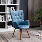 Fauteuil d'appoint capitonné en polyester bleu de 76 cm avec pieds en bois massif