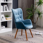 Fauteuil d'appoint capitonné en polyester bleu de 76 cm avec pieds en bois massif