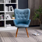 Fauteuil d'appoint capitonné en polyester bleu de 76 cm avec pieds en bois massif
