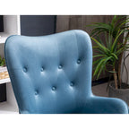 Fauteuil d'appoint capitonné en polyester bleu de 76 cm avec pieds en bois massif