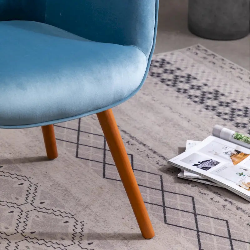 Fauteuil d'appoint capitonné en polyester bleu de 76 cm avec pieds en bois massif