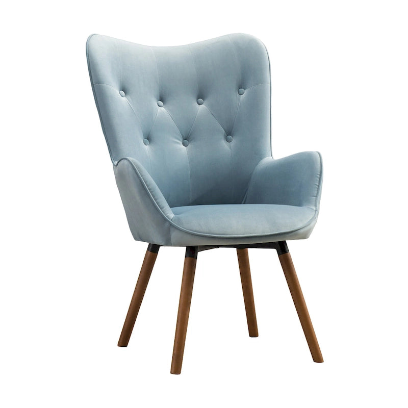 Fauteuil d'appoint capitonné en polyester bleu de 76 cm avec pieds en bois massif