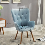 Fauteuil d'appoint capitonné en polyester bleu de 76 cm avec pieds en bois massif