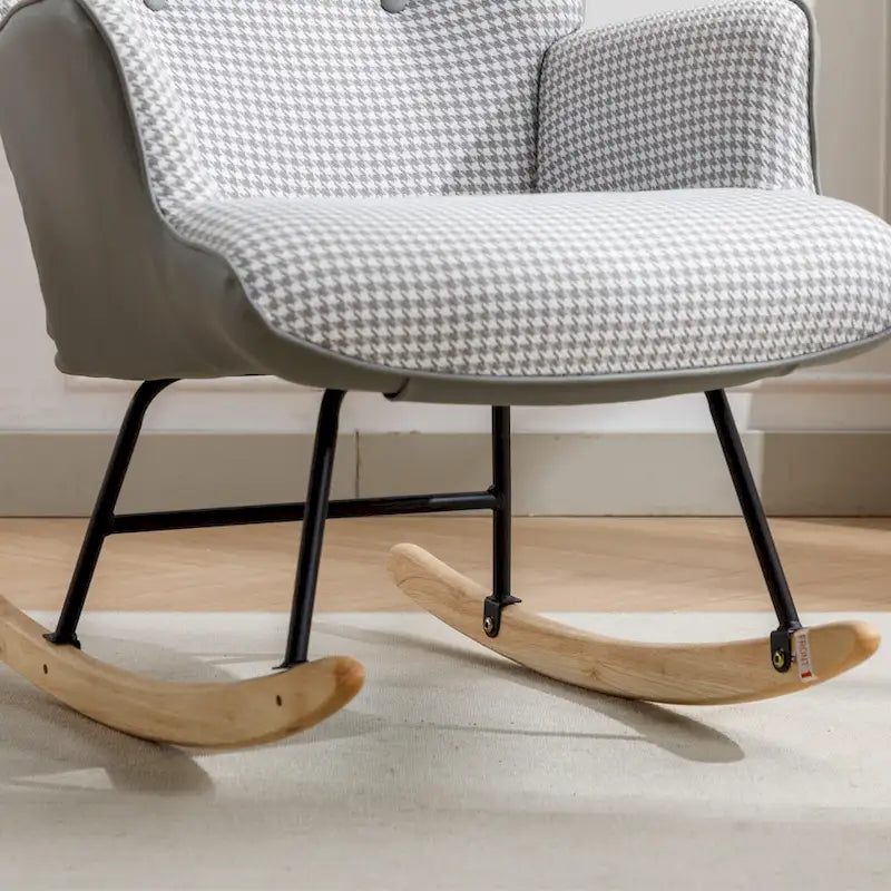 Fauteuil à bascule, fauteuil à bascule en tissu doux pied-de-poule et cuir pour chambre d'enfant
