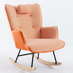 Fauteuil à bascule, fauteuil à bascule en tissu doux pied-de-poule et cuir pour chambre d'enfant