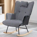 Fauteuil à bascule, fauteuil à bascule en tissu doux pied-de-poule et cuir pour chambre d'enfant