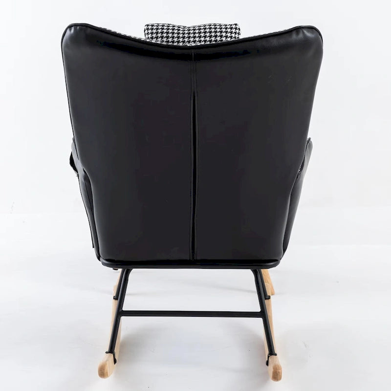 Fauteuil à bascule, fauteuil à bascule en tissu doux pied-de-poule et cuir pour chambre d'enfant