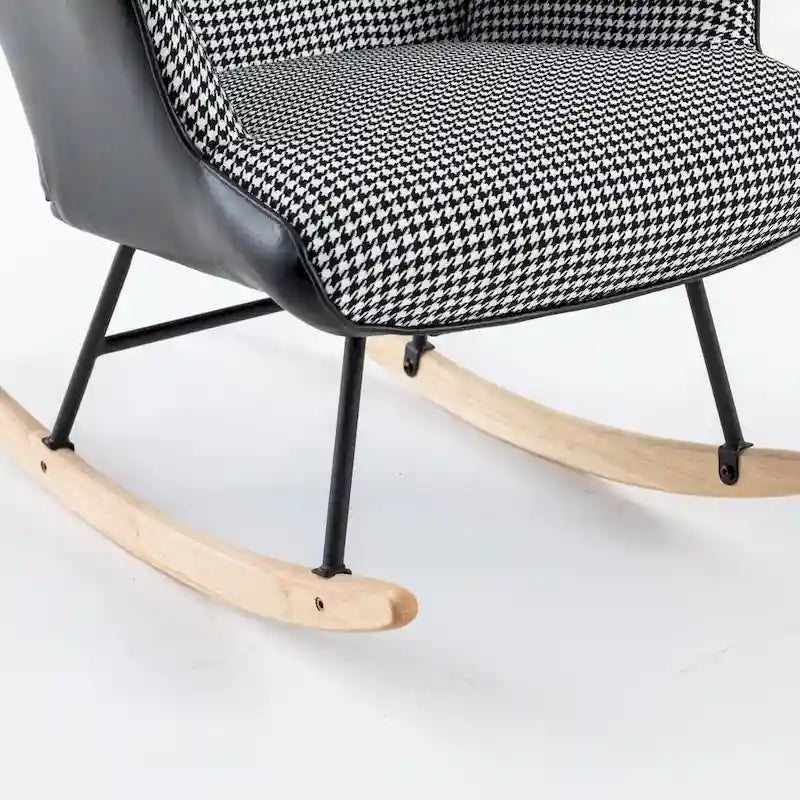 Fauteuil à bascule, fauteuil à bascule en tissu doux pied-de-poule et cuir pour chambre d'enfant