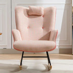 Fauteuil à bascule, fauteuil à bascule en tissu doux pied-de-poule et cuir pour chambre d'enfant