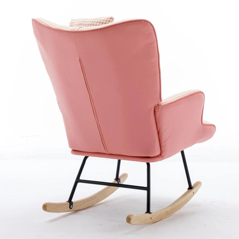 Fauteuil à bascule, fauteuil à bascule en tissu doux pied-de-poule et cuir pour chambre d'enfant