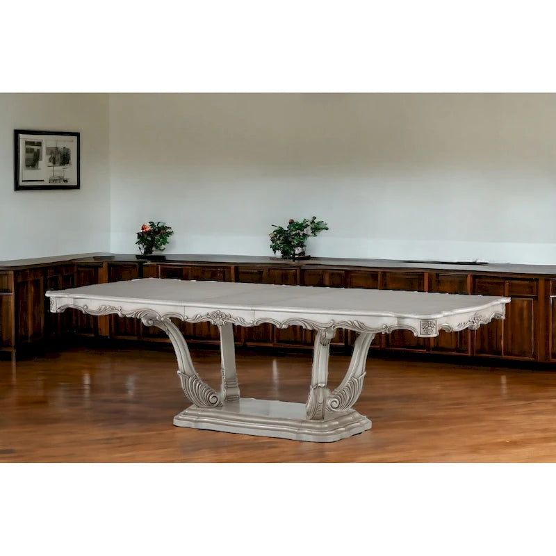 Table de salle à manger avec pied central en bois massif blanc cassé (44 po)