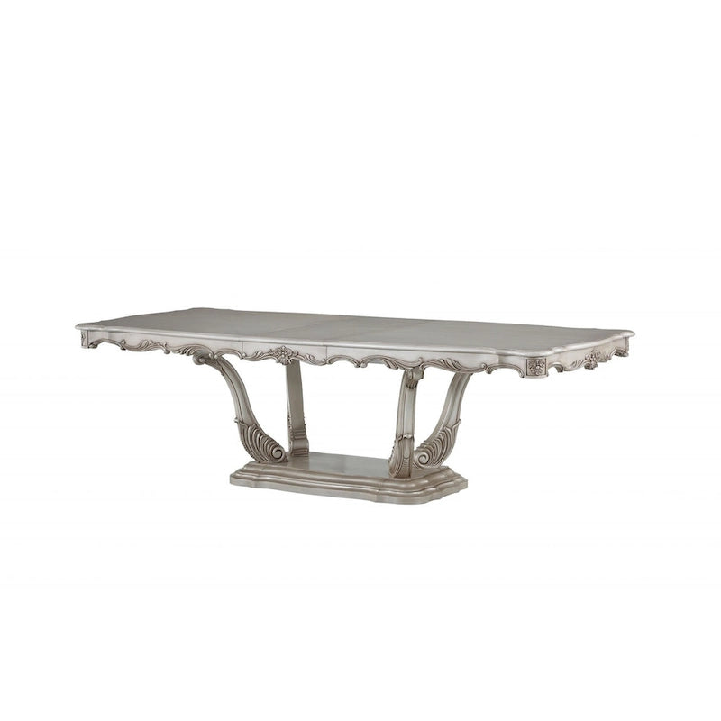 Table de salle à manger avec pied central en bois massif blanc cassé (44 po)
