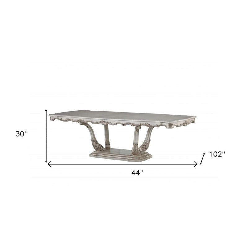 Table de salle à manger avec pied central en bois massif blanc cassé (44 po)