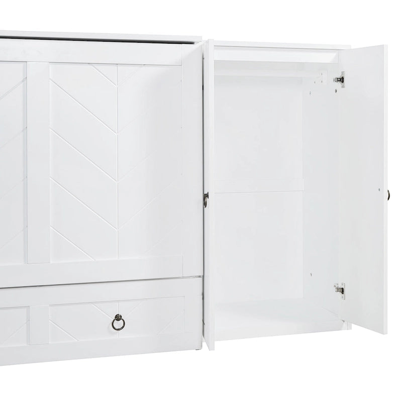 Lit escamotable Queen Size avec port USB, grand tiroir et combo armoire/bureau