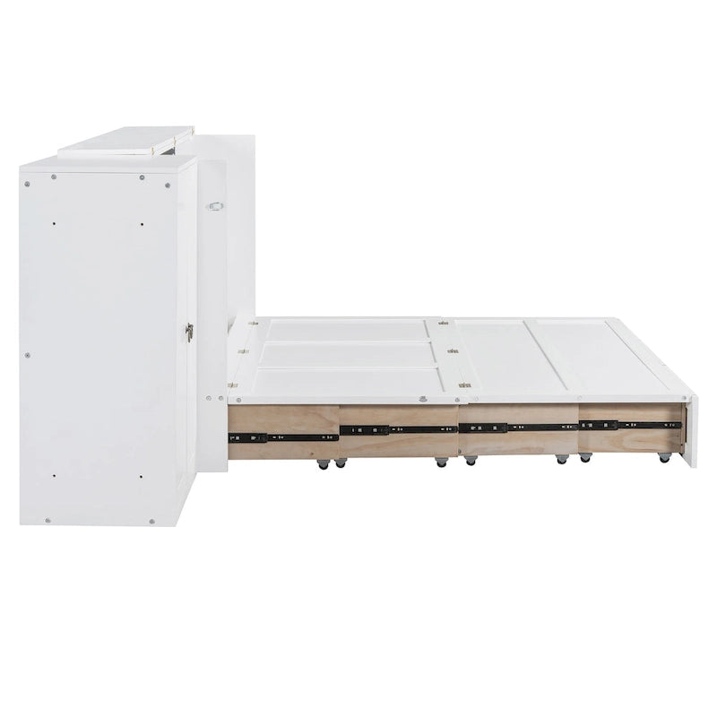 Lit escamotable Queen Size avec port USB, grand tiroir et combo armoire/bureau