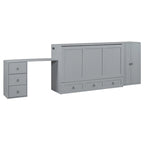 Lit escamotable Queen Size avec port USB, grand tiroir et combo armoire/bureau