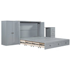 Lit escamotable Queen Size avec port USB, grand tiroir et combo armoire/bureau