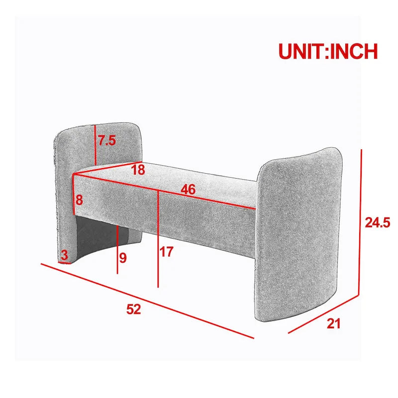 Banc rembourré en polyester avec cadre en H et rembourrage en mousse – 52" L, capacité de 250 lb, assemblage facile