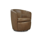 Fauteuil pivotant rond en cuir pleine fleur avec base métallique à 360° – 80,6 cm L