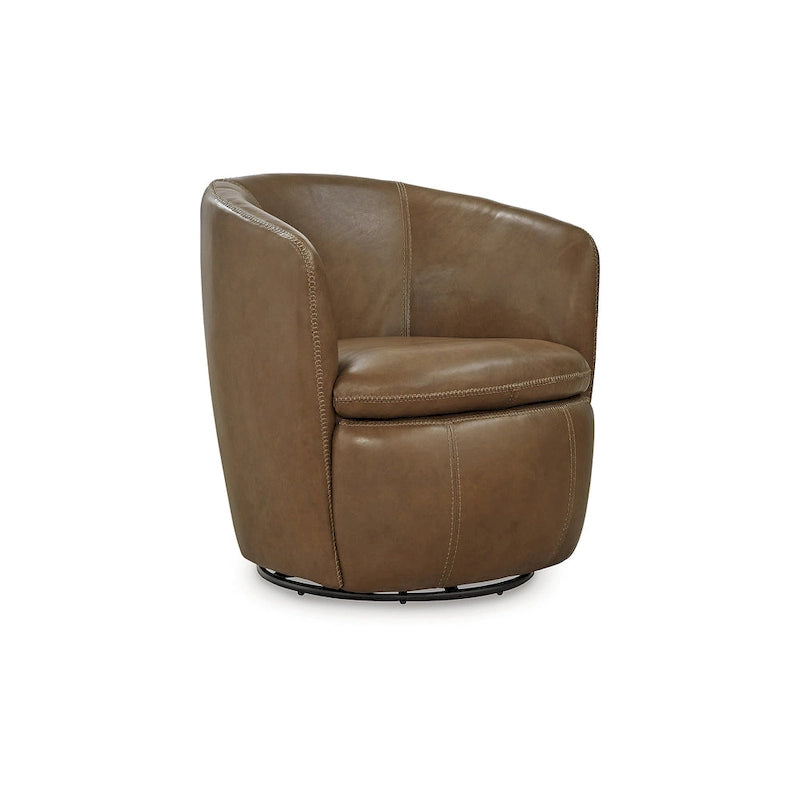 Fauteuil pivotant rond en cuir pleine fleur avec base métallique à 360° – 80,6 cm L