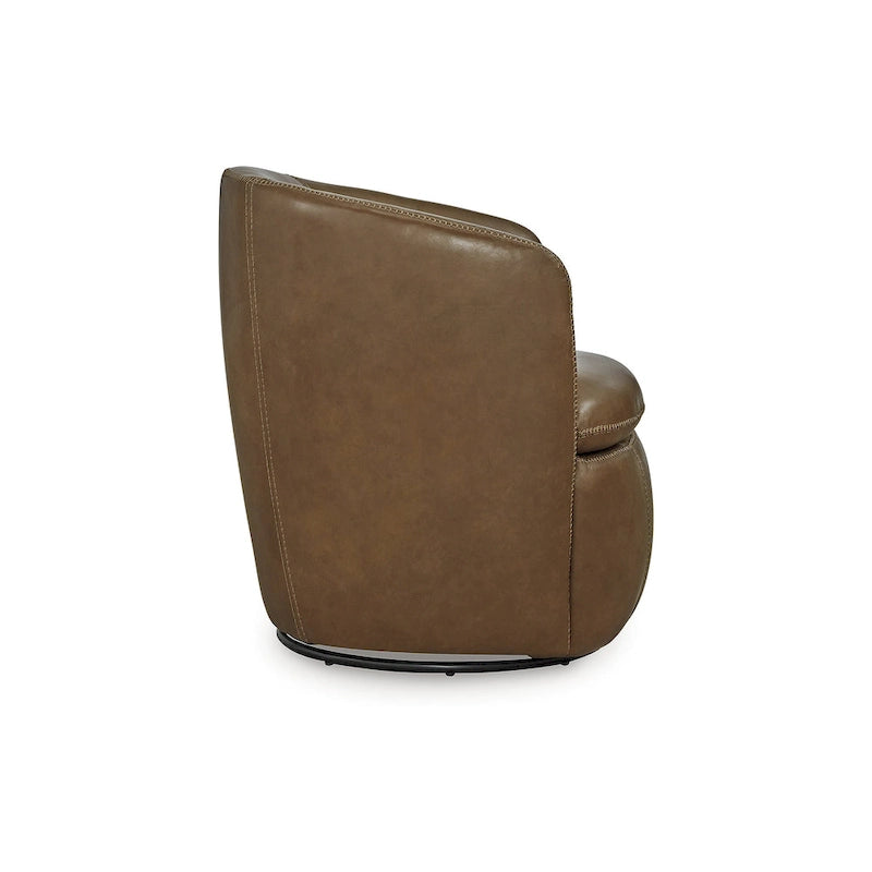 Fauteuil pivotant rond en cuir pleine fleur avec base métallique à 360° – 80,6 cm L