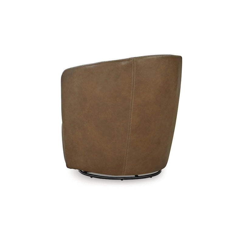 Fauteuil pivotant rond en cuir pleine fleur avec base métallique à 360° – 80,6 cm L