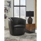 Fauteuil pivotant rond en cuir pleine fleur avec base métallique à 360° – 80,6 cm L