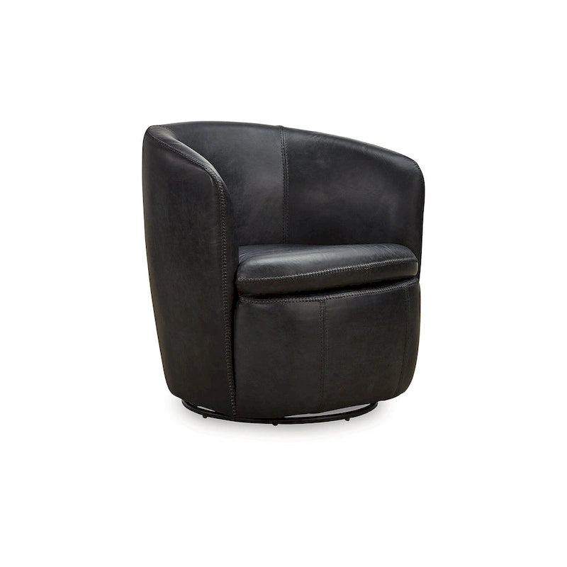 Fauteuil pivotant rond en cuir pleine fleur avec base métallique à 360° – 80,6 cm L