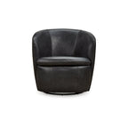 Fauteuil pivotant rond en cuir pleine fleur avec base métallique à 360° – 80,6 cm L