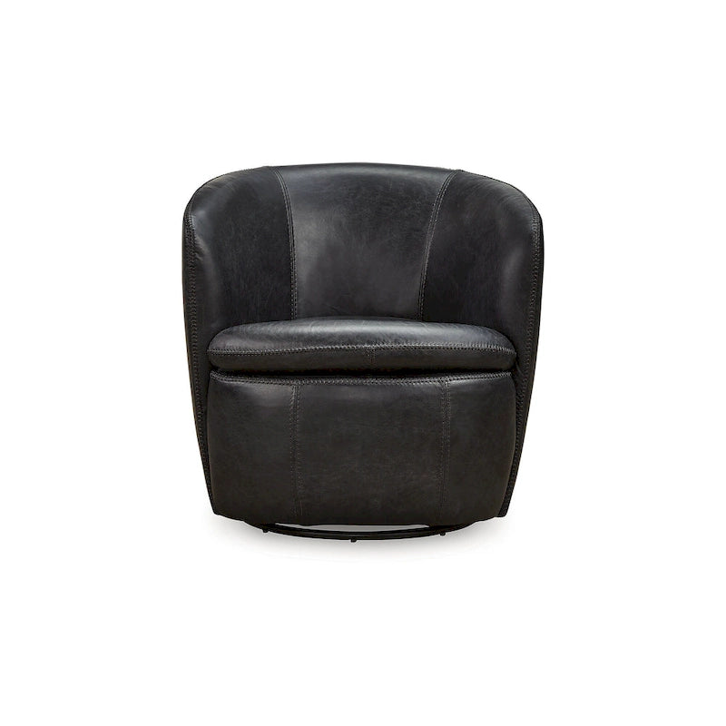 Fauteuil pivotant rond en cuir pleine fleur avec base métallique à 360° – 80,6 cm L